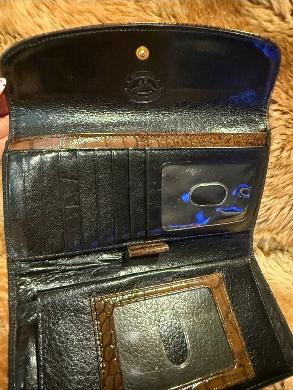Rare Vintage Brahmin Black Lizard Embossed Leather Trifold Wallet